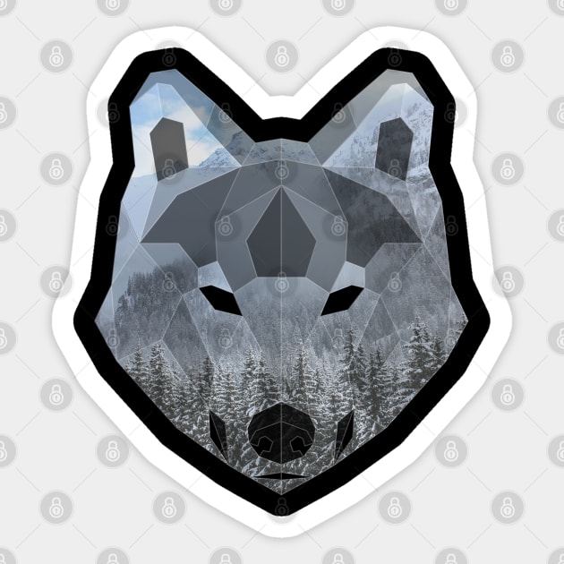 Gray Wolf Low Poly Double Exposure Art Sticker by Jay Diloy